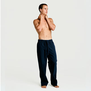 Mens Sleep Pant in Nav Black Stripe  100% BCI Cotton, Made in Portugal