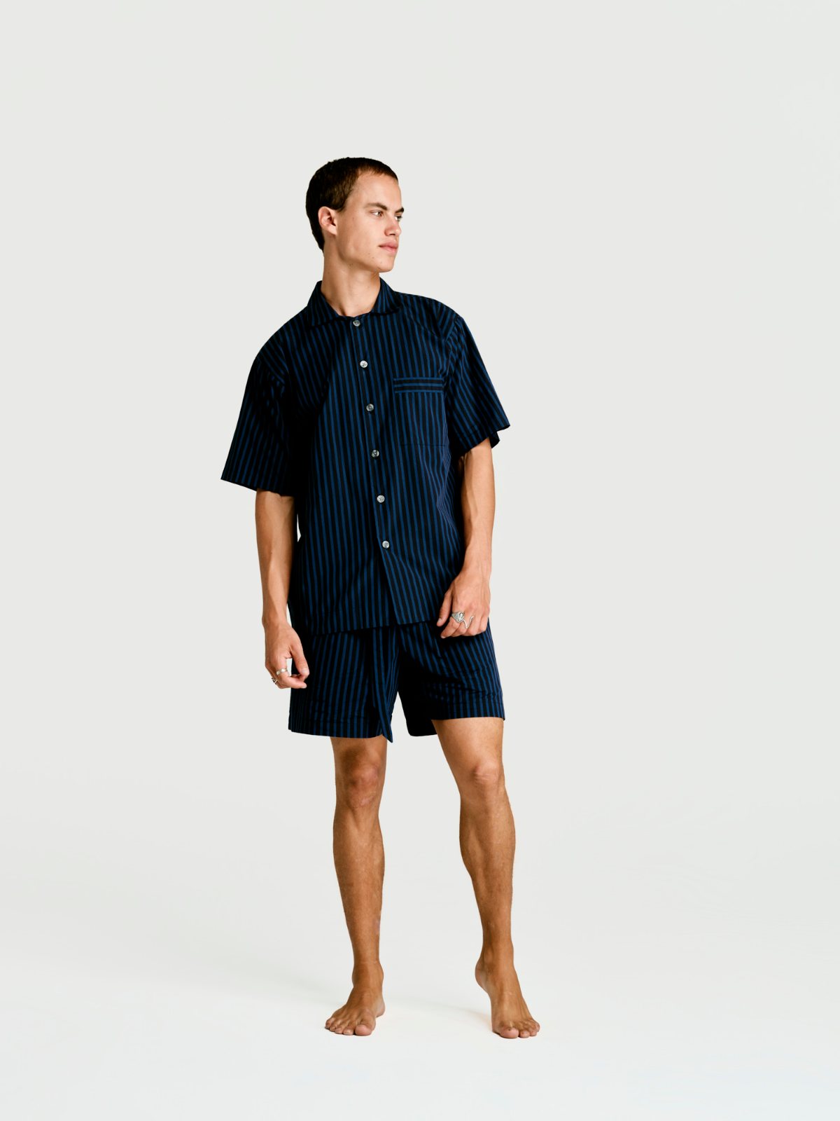 Navy stripe short sleeve shirt