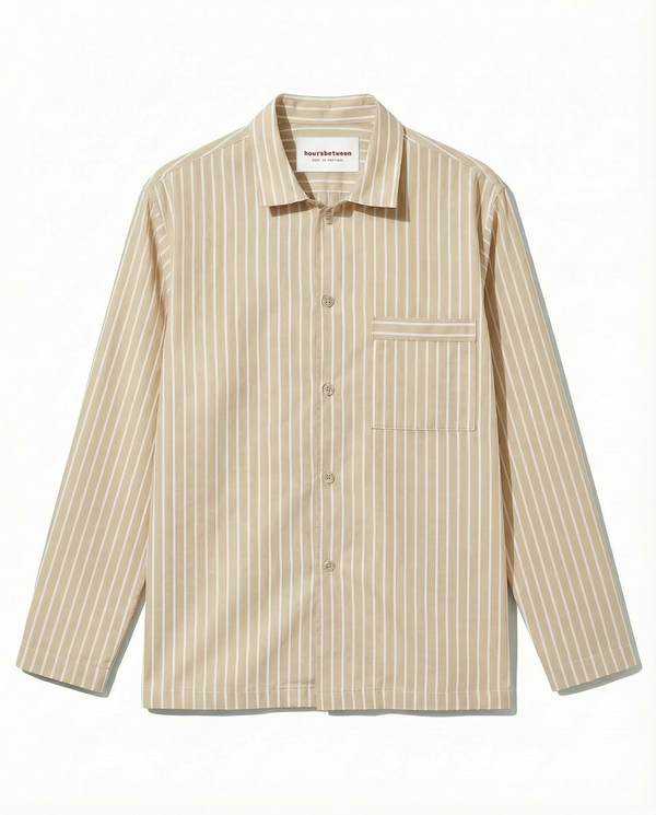 Mens Long Sleeve Sleepwear (Pajamas) Shirt in Ls Latte Stripe  100% BCI Cotton, Made in Portugal