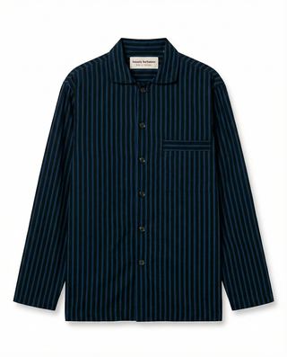 
  Mens Long Sleeve Sleepwear (Pajamas) Shirt in Ls Nav Black Stripe  100% BCI Cotton, Made in Portugal
