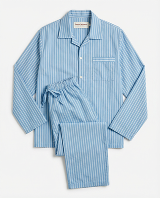
  Mens Long Sleeve and Pant Sleepwear (Pajamas) Set in Sky, 100% BCI Cotton, Made in Portugal
