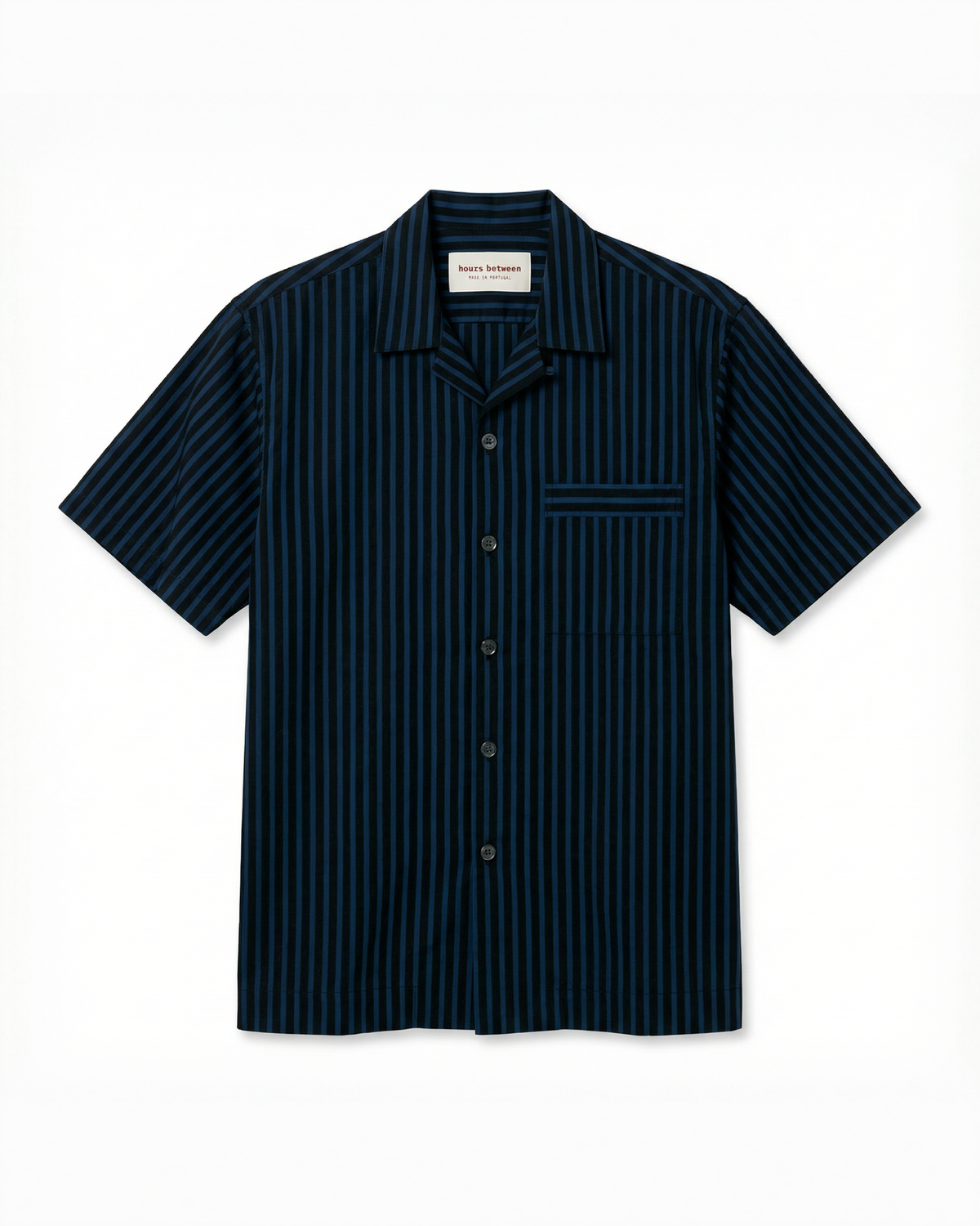 Mens Short Sleeve Sleepwear (Pajamas) Shirt in Nav Black Stripe  100% BCI Cotton, Made in Portugal