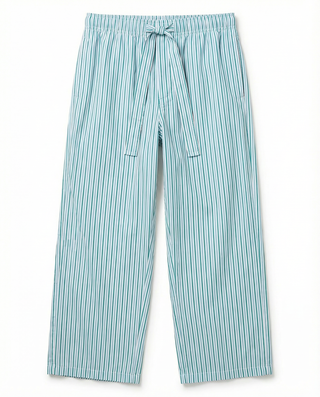 
  Mens Sleep Pant in Green Blue White Stripe  100% BCI Cotton, Made in Portugal
