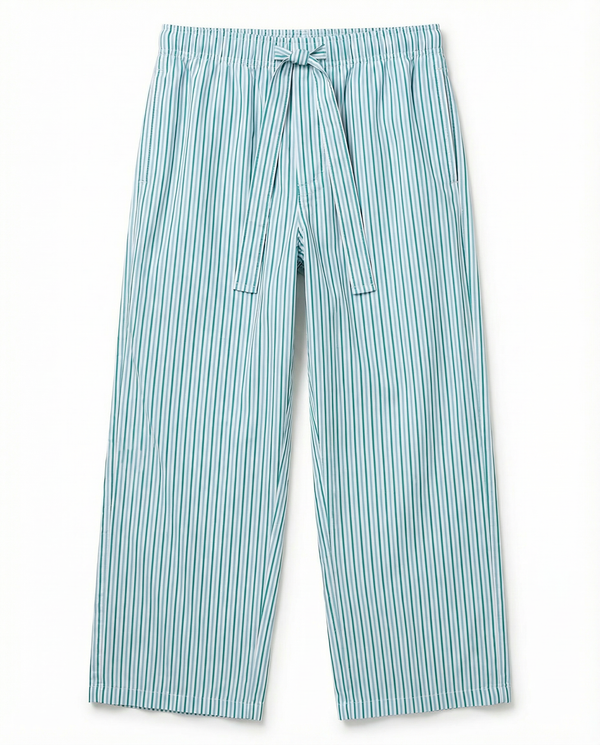 Mens Sleep Pant in Green Blue White Stripe  100% BCI Cotton, Made in Portugal