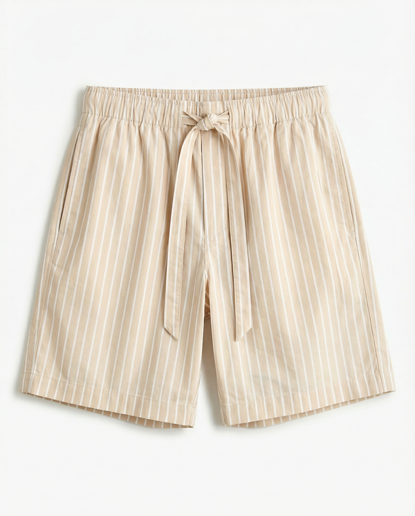 Mens Sleep Short in Latte Stripe  100% BCI Cotton, Made in Portugal
