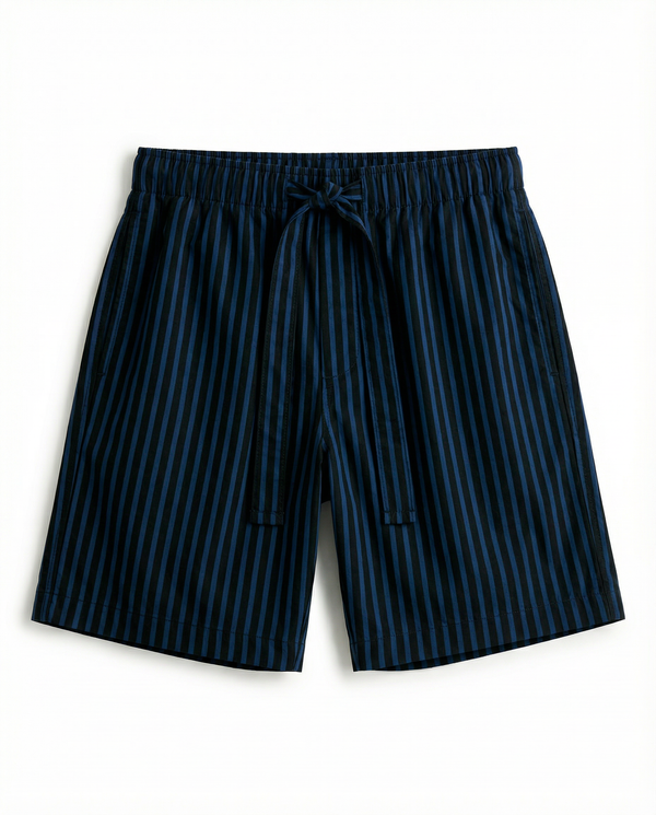 Mens Sleep Short in Nav Black Stripe  100% BCI Cotton, Made in Portugal