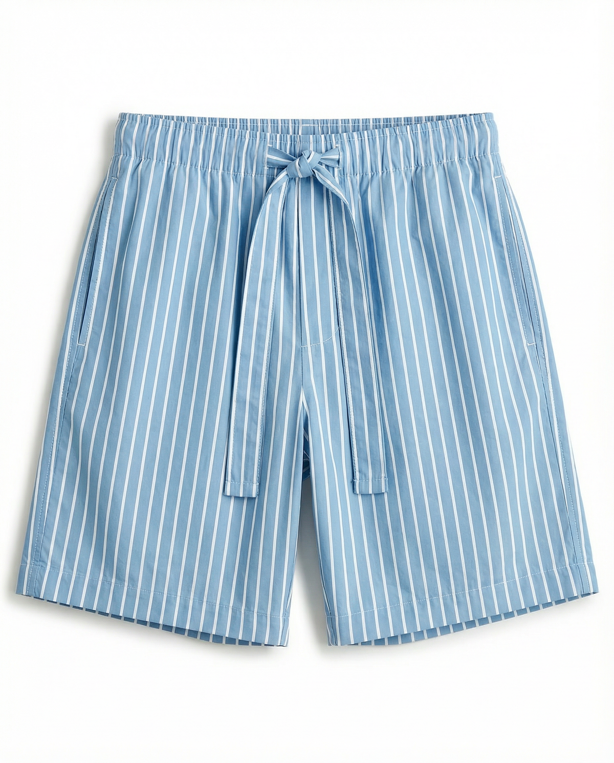 Mens Sleep Short in Sky Blue Stripe  100% BCI Cotton, Made in Portugal