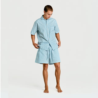 
  Mens Short Sleeve and Short Sleepwear (Pajamas) Set in Green Stripe, 100% BCI Cotton, Made in Portugal
