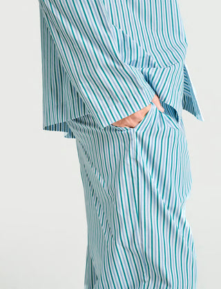 
  Mens Long Sleeve Sleepwear (Pajamas) Shirt in Ls Green Blue White Stripe  100% BCI Cotton, Made in Portugal
