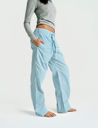 
  Mens Sleep Pant in Green Blue White Stripe  100% BCI Cotton, Made in Portugal
