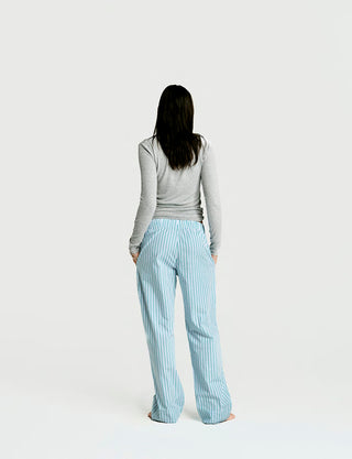 
  Mens Sleep Pant in Green Blue White Stripe  100% BCI Cotton, Made in Portugal
