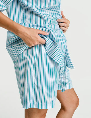 
  Mens Short Sleeve and Short Sleepwear (Pajamas) Set in Green Stripe, 100% BCI Cotton, Made in Portugal
