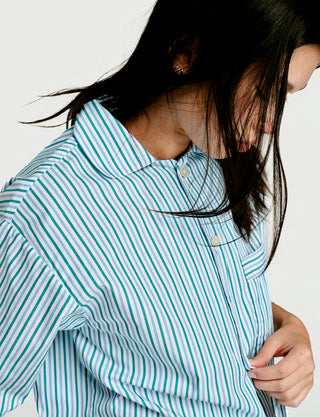 
  Mens Short Sleeve and Short Sleepwear (Pajamas) Set in Green Stripe, 100% BCI Cotton, Made in Portugal
