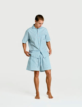 Short Sleeve + Sleep Short Grn / Blu / Wht Stripe Set