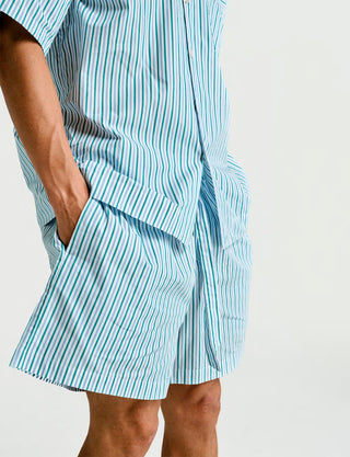 
  Mens Short Sleeve and Short Sleepwear (Pajamas) Set in Green Stripe, 100% BCI Cotton, Made in Portugal
