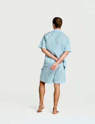 
  Mens Short Sleeve and Short Sleepwear (Pajamas) Set in Green Stripe, 100% BCI Cotton, Made in Portugal

