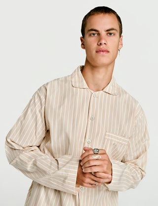 
  Mens Long Sleeve and Pant Sleepwear (Pajamas) Set in Latte  100% BCI Cotton, Made in Portugal
