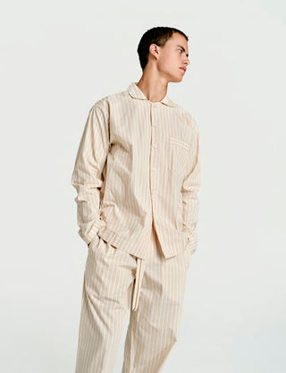 
  Mens Long Sleeve and Pant Sleepwear (Pajamas) Set in Latte  100% BCI Cotton, Made in Portugal
