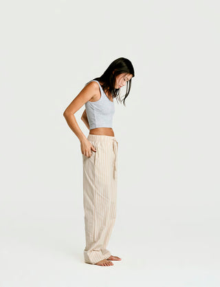 
  Mens Sleep Pant in Latte Stripe  100% BCI Cotton, Made in Portugal
