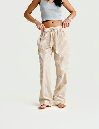 
  Mens Sleep Pant in Latte Stripe  100% BCI Cotton, Made in Portugal
