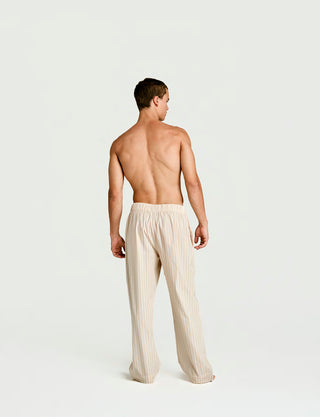 
  Mens Sleep Pant in Latte Stripe  100% BCI Cotton, Made in Portugal
