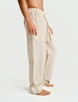 
  Mens Sleep Pant in Latte Stripe  100% BCI Cotton, Made in Portugal
