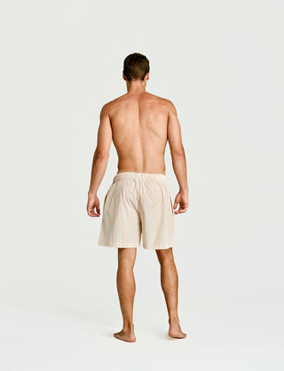
  Mens Sleep Short in Latte Stripe  100% BCI Cotton, Made in Portugal
