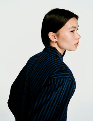 
  Mens Long Sleeve Sleepwear (Pajamas) Shirt in Ls Nav Black Stripe  100% BCI Cotton, Made in Portugal
