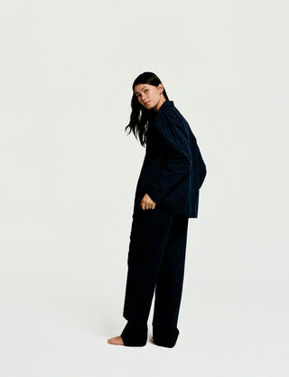 
  Mens Long Sleeve Sleepwear (Pajamas) Shirt in Ls Nav Black Stripe  100% BCI Cotton, Made in Portugal
