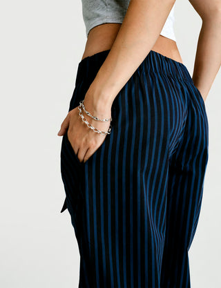 
  Mens Sleep Pant in Nav Black Stripe  100% BCI Cotton, Made in Portugal
