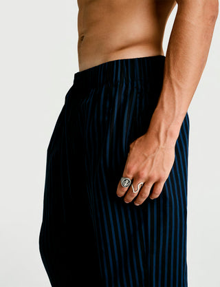 
  Mens Sleep Pant in Nav Black Stripe  100% BCI Cotton, Made in Portugal
