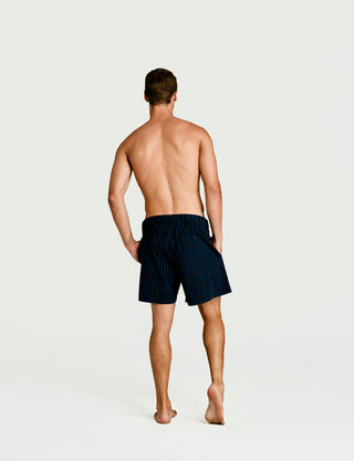 
  Mens Sleep Short in Nav Black Stripe  100% BCI Cotton, Made in Portugal
