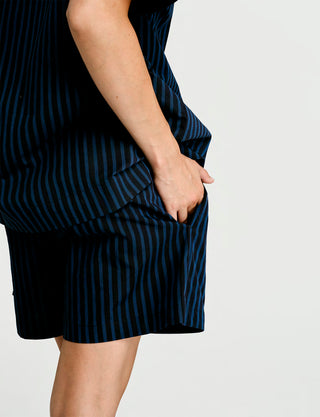 
  Mens Short Sleeve Sleepwear (Pajamas) Shirt in Nav Black Stripe  100% BCI Cotton, Made in Portugal
