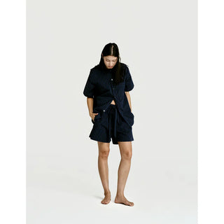 
  Short Sleeve & Short Set — Navy Stripe
