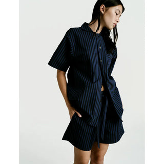 
  Short Sleeve & Short Set — Navy Stripe
