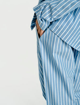 
  Mens Long Sleeve Sleepwear (Pajamas) Shirt in Ls Sky Blue Stripe  100% BCI Cotton, Made in Portugal
