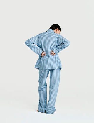 
  Mens Long Sleeve Sleepwear (Pajamas) Shirt in Ls Sky Blue Stripe  100% BCI Cotton, Made in Portugal
