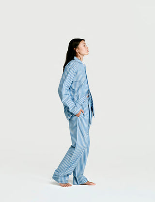 
  Mens Long Sleeve Sleepwear (Pajamas) Shirt in Ls Sky Blue Stripe  100% BCI Cotton, Made in Portugal
