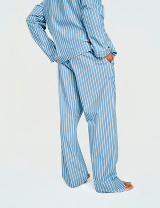 
  Mens Long Sleeve Sleepwear (Pajamas) Shirt in Ls Sky Blue Stripe  100% BCI Cotton, Made in Portugal
