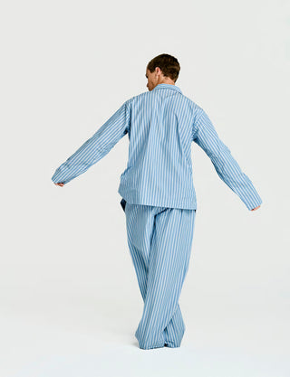 
  Mens Long Sleeve Sleepwear (Pajamas) Shirt in Ls Sky Blue Stripe  100% BCI Cotton, Made in Portugal
