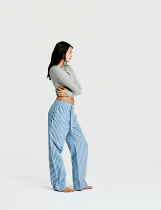 
  Mens Sleep Pant in Sky Blue Stripe  100% BCI Cotton, Made in Portugal
