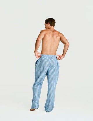 
  Mens Sleep Pant in Sky Blue Stripe  100% BCI Cotton, Made in Portugal
