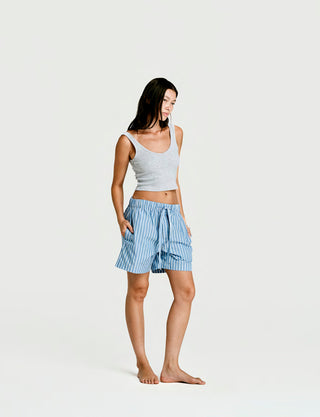 
  Mens Sleep Short in Sky Blue Stripe  100% BCI Cotton, Made in Portugal
