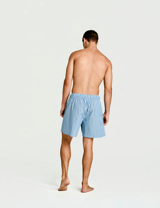 
  Mens Sleep Short in Sky Blue Stripe  100% BCI Cotton, Made in Portugal
