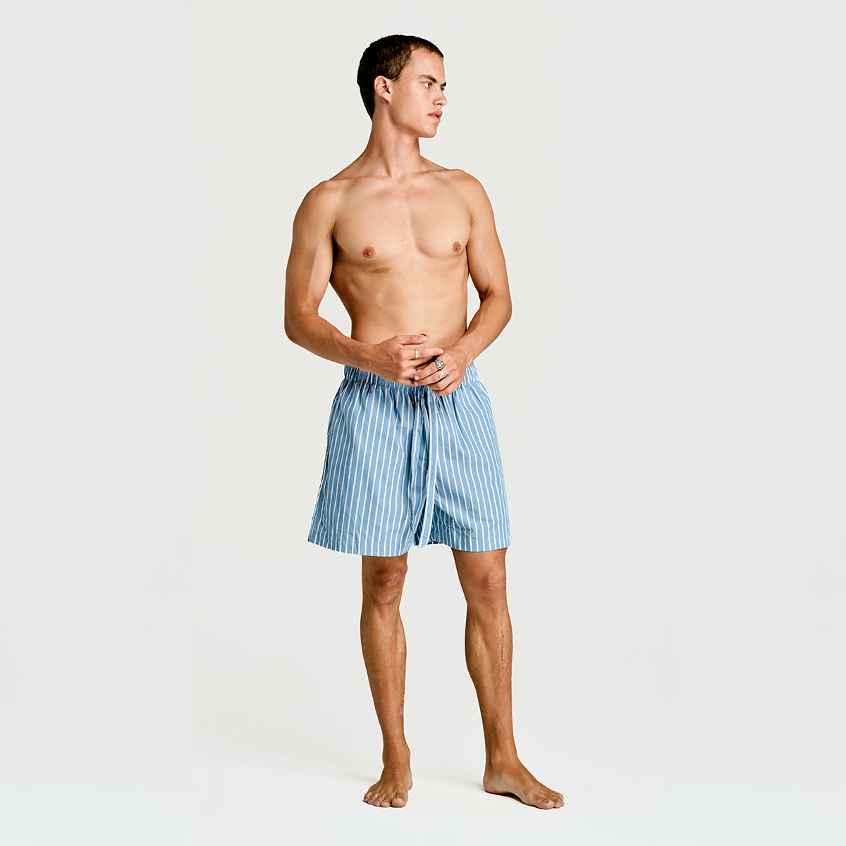 Mens Sleep Short in Sky Blue Stripe  100% BCI Cotton, Made in Portugal